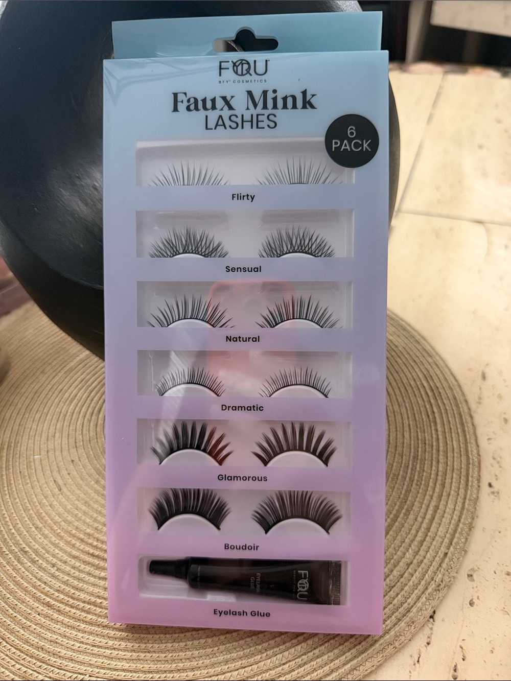 BFY Cosmetics Faux Mink Lashes 6-Pack – Black with Glue NIB